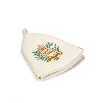 Шапка для бани и сауны «Царь бани», шерсть 50%, полиэфир 50%, белая