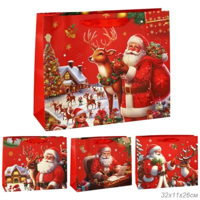 Пакет подарочный Новый год 32х26х11 / 1655-2 /уп 12/480/210г/м2 микс