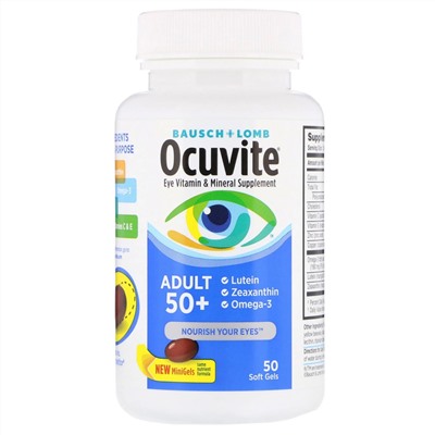 Bausch & Lomb, Ocuvite, для взрослых старше 50 лет, витаминная и минеральная добавка для глаз, 50 мягких таблеток
