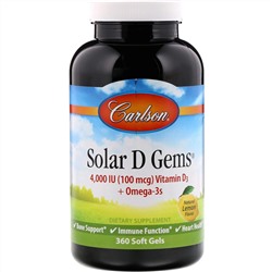 Carlson Labs, Solar D Gems, натуральный лимонный вкус, 4000 МЕ, 360 мягких таблеток
