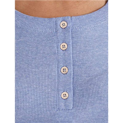 Лонгслив облегающий из фактурного трикотажа в рубчик с круглым вырезом на пуговицах