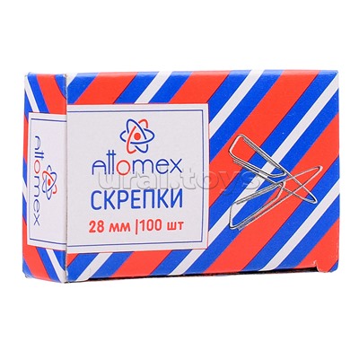 Скрепки металлические треугольный профиль с загнутым краем, оцинкованные 28 мм, 100 шт в картонной коробке