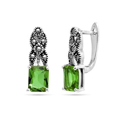 Серьги из серебра султанит, марказит, SL-AGA146