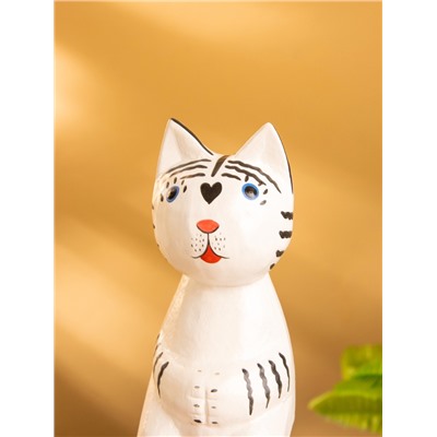 Сувенир «Тигренок сидячий», 6×6×15 см, дерево, чёрно-белый