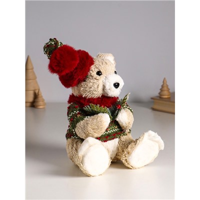 Фигурка «Медведь в свитере и колпаке, с еловой веткой», 16×15×27 см