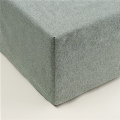 Простыня на резинке 2-спальная SL Home «Деним», 180×200+30 см, оливковая, жатый хлопок