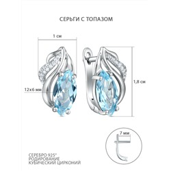 Серьги из серебра с топазом и кубическим цирконием родированные GTE-1543-T