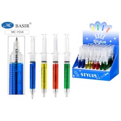 Ручка автоматическая шариковая "РУЧКА ДОКТОРА"; прозрачный корпус в форме шприца, двойная стенка с цветной жидкостью, синяя МС-7554 Basir