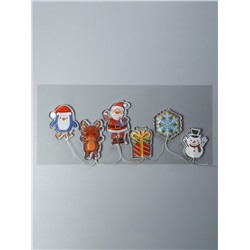 Светодиодная наклейка на окна «Новогодние друзья», 0.5 м, 6 LED, от батареек CR2032×2, свечение тёплое белое