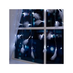 Гирлянда «Занавес» 3×1.4 м с насадками «Перья», IP20, прозрачная нить, 80 LED, свечение белое, 8 режимов, 220 В