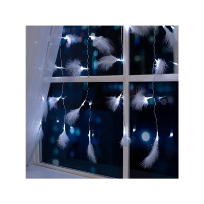 Гирлянда «Занавес» 3×1.4 м с насадками «Перья», IP20, прозрачная нить, 80 LED, свечение белое, 8 режимов, 220 В