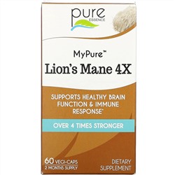 Pure Essence, MyPure, ежовик гребенчатый 4X, 60 растительных капсул