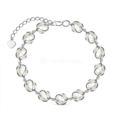 Браслет из серебра с жемчугом родированный 925 пробы 5201