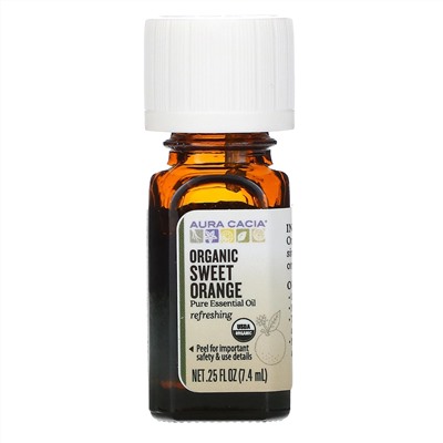 Aura Cacia, чистое эфирное масло, органический сладкий апельсин 7,4 мл (0,25 жидкой унции)