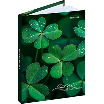 Записная книжка А6  48л клетка "СЧАСТЛИВЫЙ КЛЕВЕР" лен 48-7098 Проф-Пресс