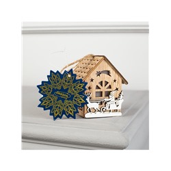 Ёлочная игрушка «Домик с Дедом Морозом на санках», 8×7×5.5 см, от батареек, свечение тёплое белое