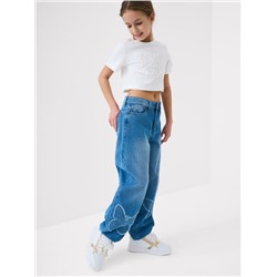 Брюки текстильные джинсовые для девочек