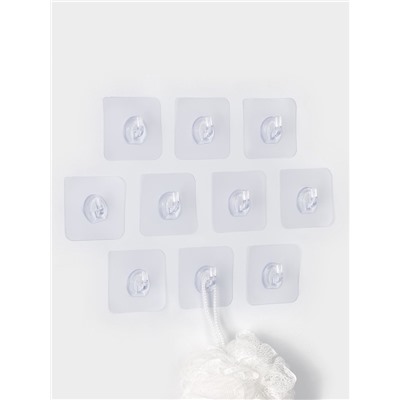 Крючки самоклеящиеся настенные прозрачные, 5.6×5.6 см, 10 шт.