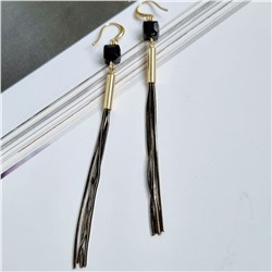Серьги кисти, длинные висячие с камнем, покрытие позолота,91108 арт.032.453