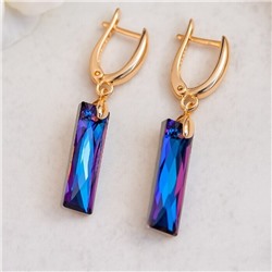 Серьги с камнем под Swarovski ювелирная бижутерия коллекция "Дубай", покрытие позолота, цвет: фиолетовый с синим, арт.414.379
