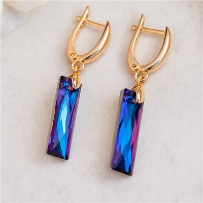 Серьги с камнем под Swarovski ювелирная бижутерия коллекция "Дубай", покрытие позолота, цвет: фиолетовый с синим, арт.414.379