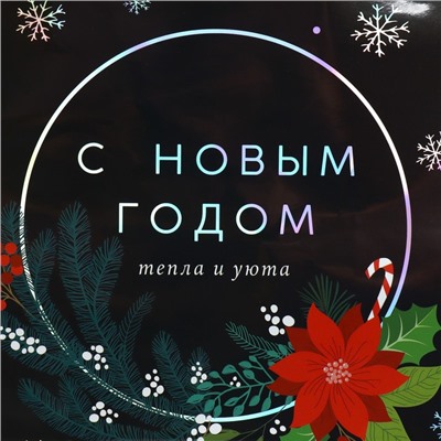 Пакет новогодний подарочный голографический «С Новым годом», ML 23×27×11.5 см