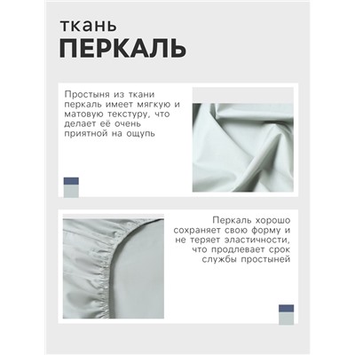 Простыня на резинке 2-спальная «Этель», 160×200+25 см, зелёная, перкаль