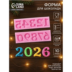 Молд для заливки шоколада «Цифры 2026 с узором», 2 шт., силикон, 16.6×10.5 см, розовый
