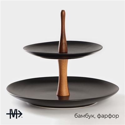 Этажёрка для фруктов и десертов Magistro «Галактика», 2 яруса, 19/27×22 см, фарфор, чёрная