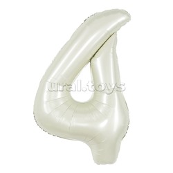 Шар (40''/102 см) Цифра, 4, Белый песок, Сатин, 1 шт. в уп.