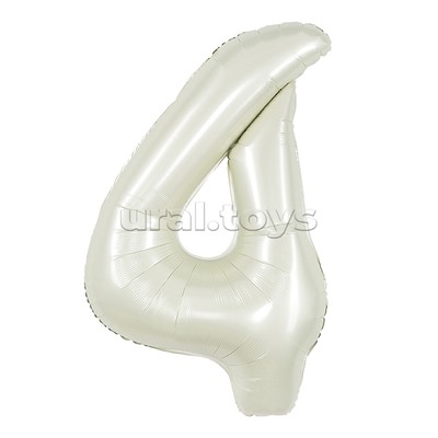 Шар (40''/102 см) Цифра, 4, Белый песок, Сатин, 1 шт. в уп.