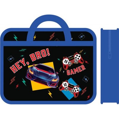 Папка пластиковая А4 на молнии с ручками 33х26х7,5 см ПМ-А4-25 "BROTHER GAMER" Пчелка
