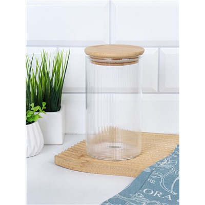 Банка круглая для сыпучих бамбуковая крышка d-85/150 мм Вертикаль 700 мл / 7178 /уп 90/