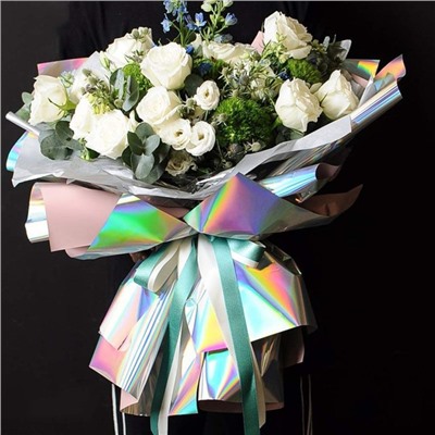 Плёнка матовая с иридисцентным переливом, для флористики, нежно - розовый - розовый, 0.58×5 м