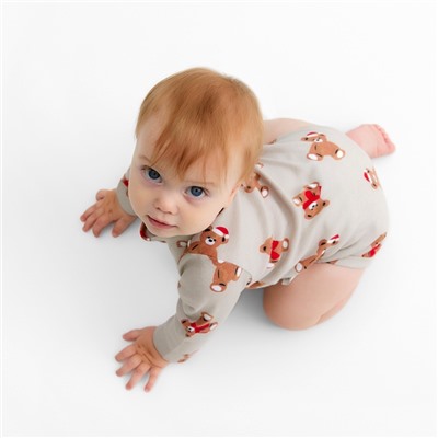 Боди детское с длинным рукавом «Крошка Я. Новогодние медвежата», рост 80-86 см, бежевое