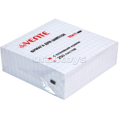 Клейкая бумага для заметок 76x76 мм, 250 листов, офсет 75 г/м², белая в клетку