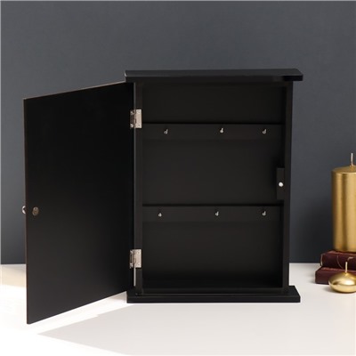 Ключница настенная «Велосипед с корзинкой с цветами», дерево, чёрная, зеркальная, 6×22.3×29.5 см