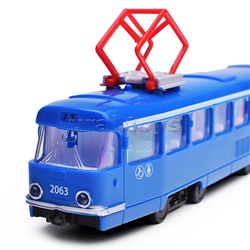 Модель пластик Трамвай 24 см. (свет-звук , двери, синий) в коробке