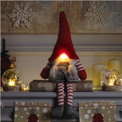 Светодиодная фигура «Гном с усами» 14×47×9 см, текстиль, батарейки AG10×3 (в комплекте), свечение тёплое белое