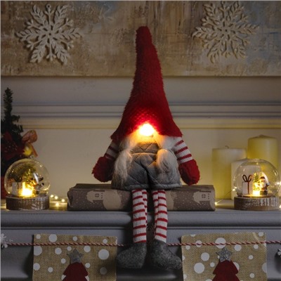 Светодиодная фигура «Гном с усами» 14×47×9 см, текстиль, батарейки AG10×3 (в комплекте), свечение тёплое белое