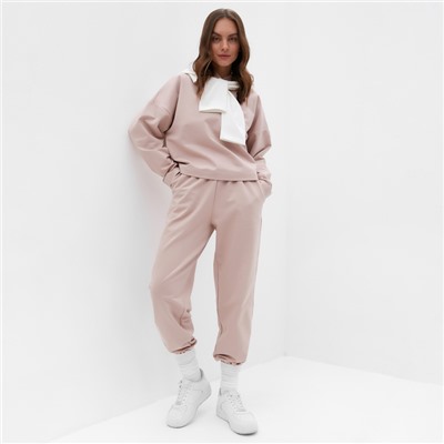 Костюм с вышивкой женский (толстовка, брюки) MIST Inspire, размер 44-46, бежевый