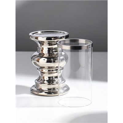 Подсвечник на 1 свечу «Грация», керамика, стекло, d=7.5 см, серебро, 10×10×28.5 см