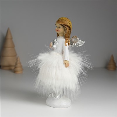 Фигурка полистоун «Ангелочек в белом платье с меховой юбкой», 8.5×8×15.5 см, МИКС
