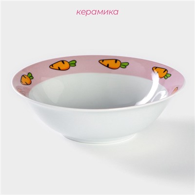 Тарелка керамическая глубокая Доляна «Лапочка зайка», 400 мл, d=15 см, цвет белый