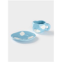 Чайная пара Доляна «Облако», 320 мл, блюдце d=16 см, ручная роспись, керамика, голубая