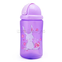 Поильник-непроливайка с силиконовой трубочкой, без ручек "Зайка" фиолетовый, 400 мл, 12+,