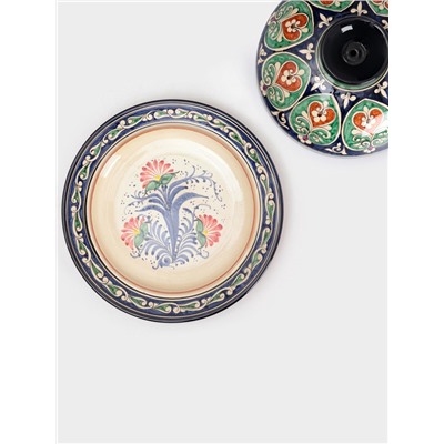 Блинница узбекская Риштанская Керамика «Цветы», d=32 см, керамика, синяя