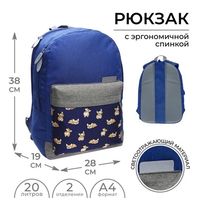 Рюкзак молодёжный, 38 х 28 х 19 см, эргономичная спинка, Calligrata Э "Корги"