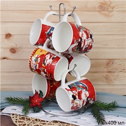 Кружка 6 штук на металлстенде 400 мл Новый год / Q151/FD602 / АКЦИЯ/кружка новогодняя