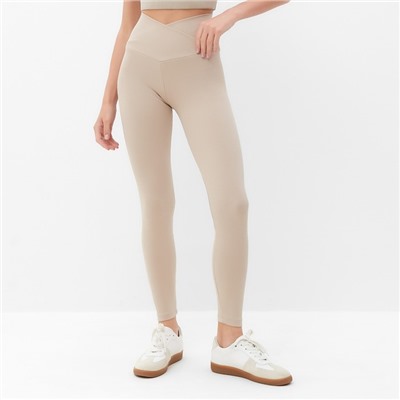 Легинсы спортивные с фактурной резинкой женские MINAKU, бежевые, размер 48
